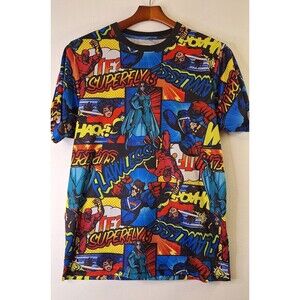 Vtg OH SNAP! DRILL COTHING CO. All Over Print Marvel Tee Sz M Super Hero Comics